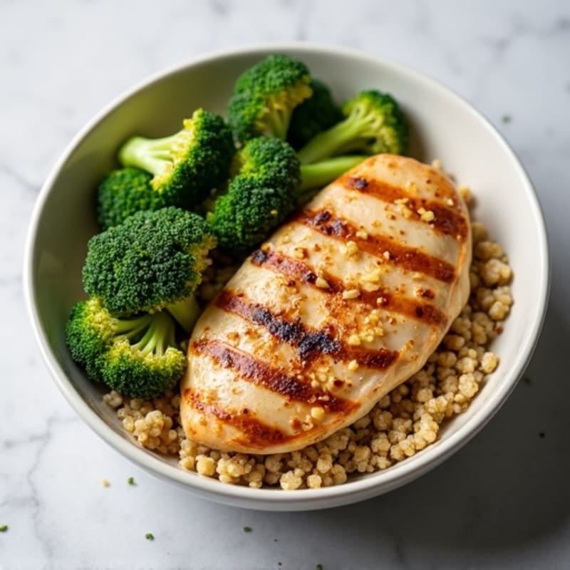 Grilled Chicken Breast with Roasted Broccoli and Quinoa