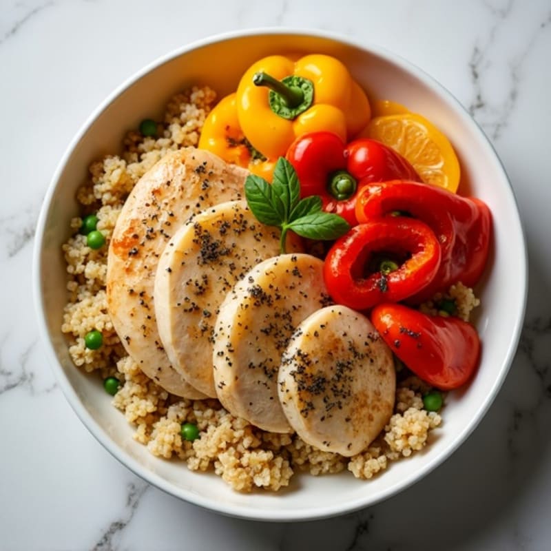 Lemon Herb Roasted Chicken Bowl with Quinoa and Roasted Bell Peppers