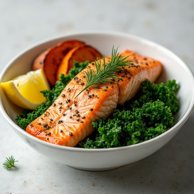 Herb-Crusted Salmon Bowl with Sweet Potato Wedges