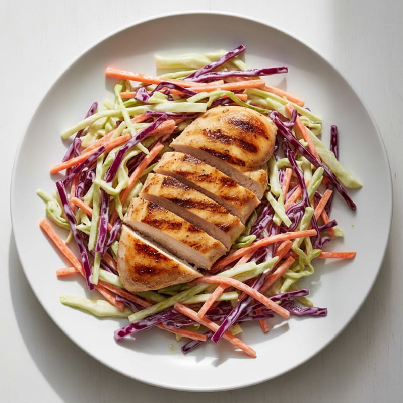 Grilled Chicken Breast with Crunchy Cabbage Slaw
