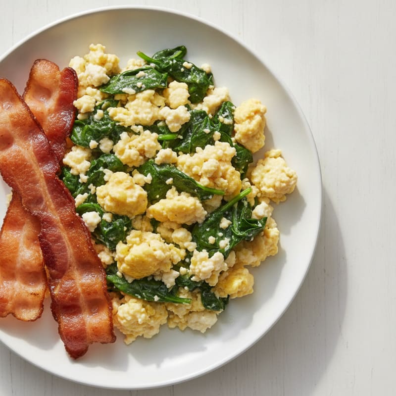 Cottage Cheese Scramble with Spinach and Turkey Bacon