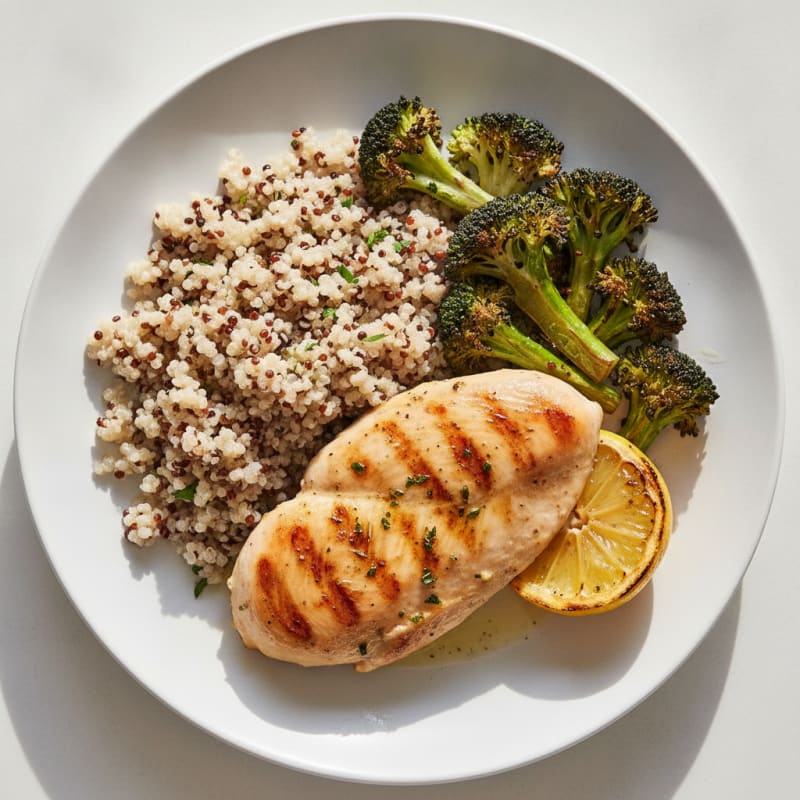 Grilled Chicken Breast with Quinoa and Roasted Broccoli