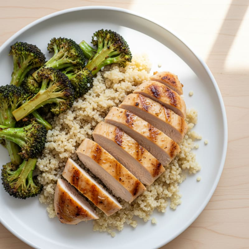 Grilled Chicken Breast with Quinoa and Roasted Broccoli