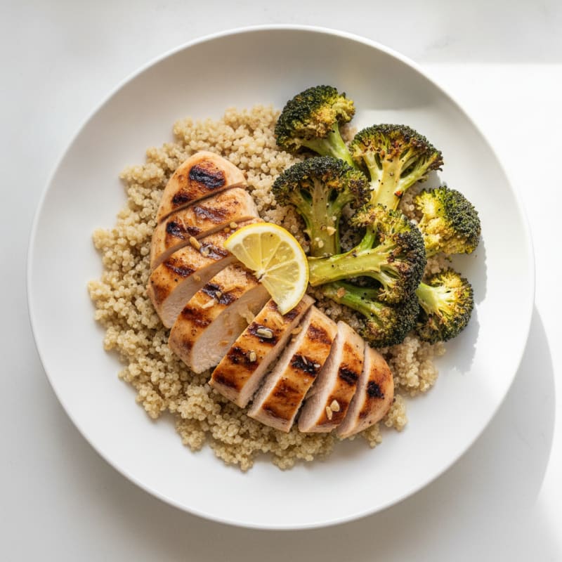 Grilled Chicken and Quinoa Bowl with Roasted Broccoli