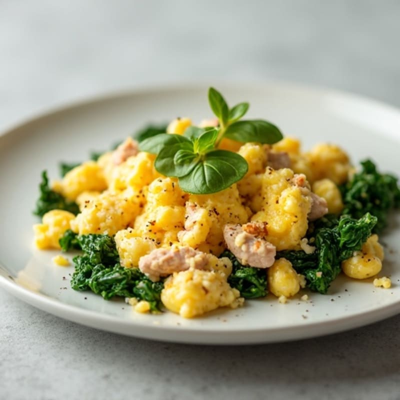 Egg White Scramble with Smoked Turkey and Spinach