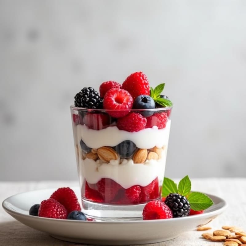 Greek Yogurt Protein Parfait with Mixed Berries and Almonds