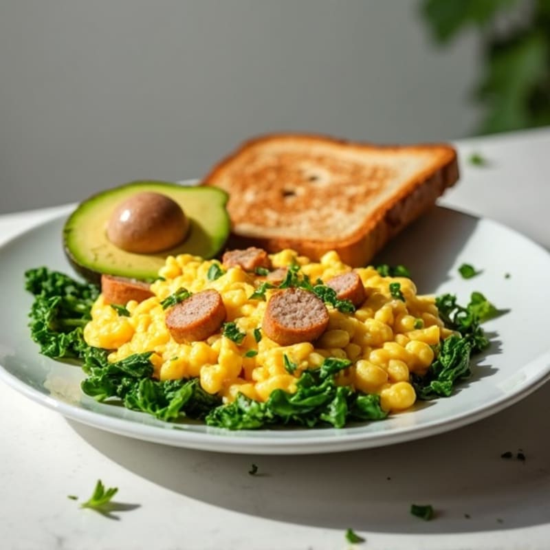 Egg White Scramble with Spinach and Chicken Sausage