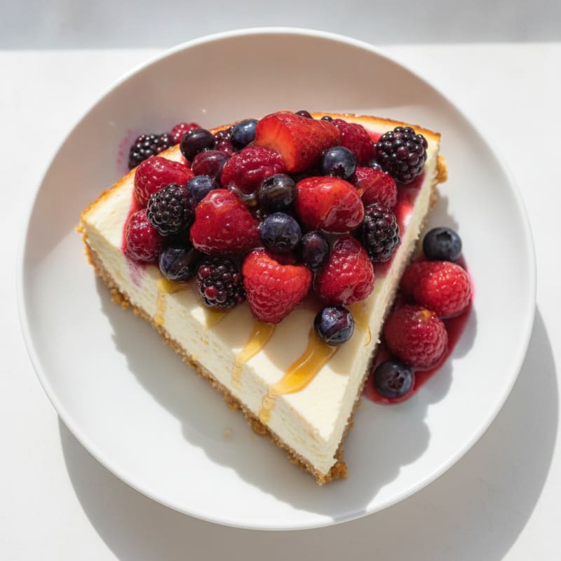 Silky Greek Yogurt Protein Cheesecake with Mixed Berries