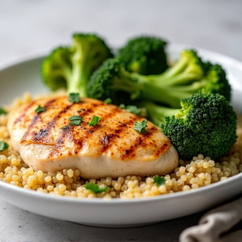 Grilled Chicken Breast with Quinoa and Roasted Broccoli