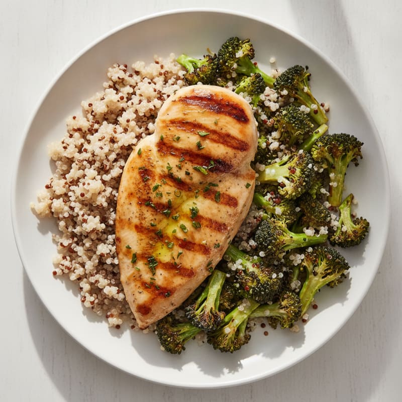 Grilled Chicken Breast with Roasted Broccoli and Quinoa