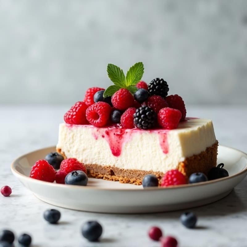 Greek Yogurt Protein Cheesecake with Mixed Berries