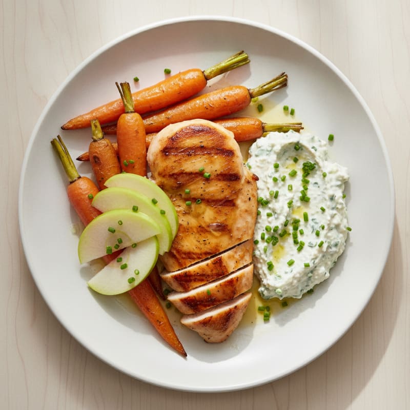 Seared Chicken Breast with Roasted Carrots and Herb Quark