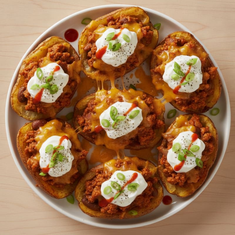 Loaded Chili Cheese Potato Skins