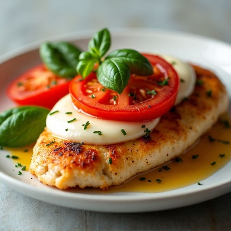Pan-Seared Chicken with Fresh Tomato, Basil, and Melted Mozzarella