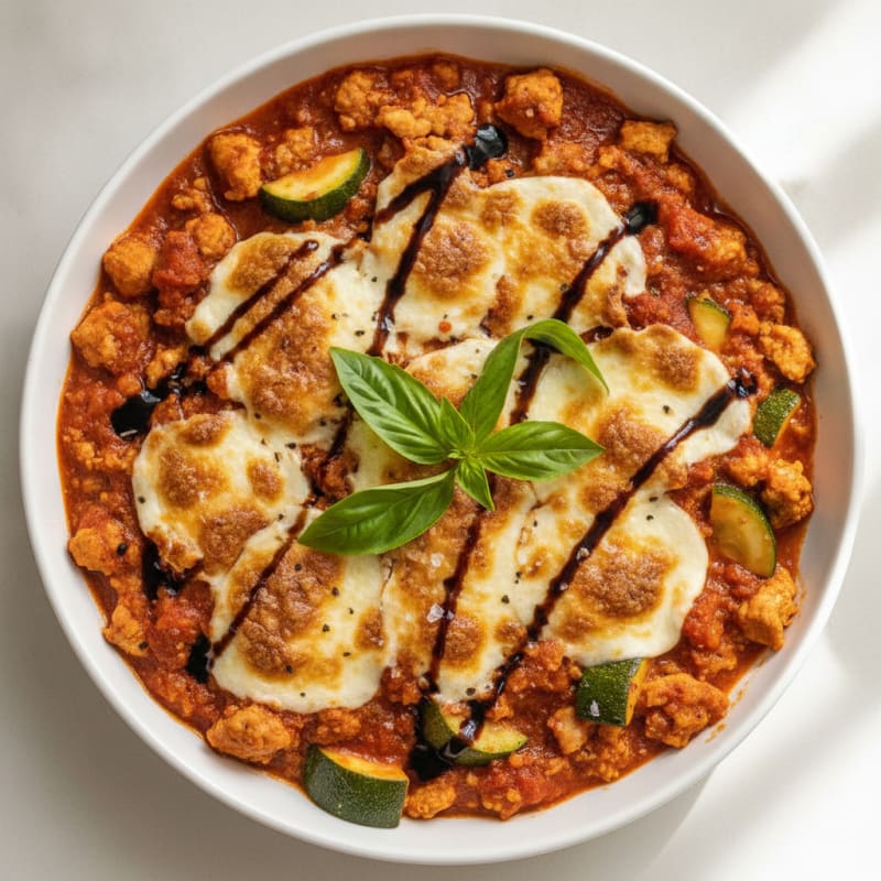Ground Chicken Skillet with Mozzarella and Basil