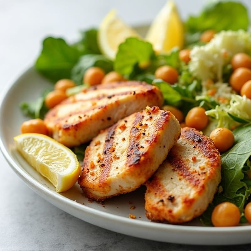 Grilled Chicken Breast with Crisp Romaine and Chickpea Salad