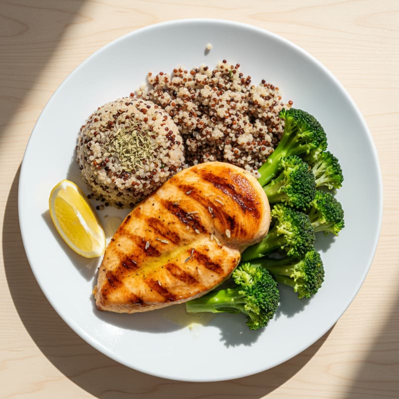 Grilled Chicken Breast with Quinoa and Steamed Broccoli
