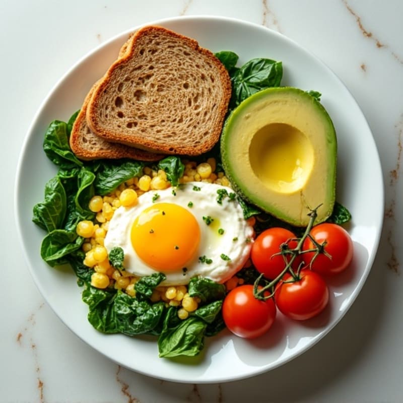 Egg White and Spinach Scramble with Cottage Cheese and Cherry Tomatoes