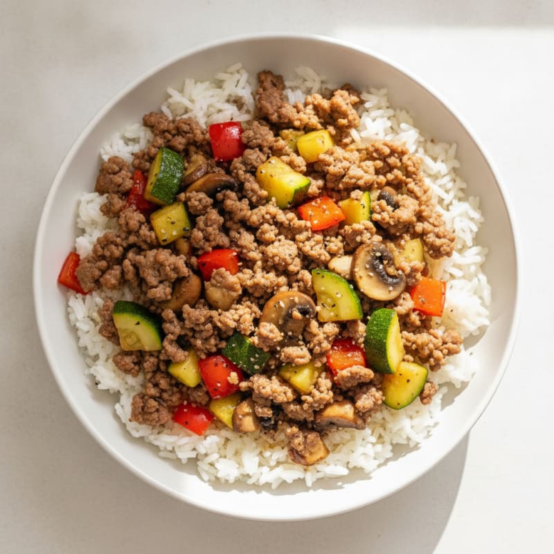Ground Beef and Vegetable Rice Bowl
