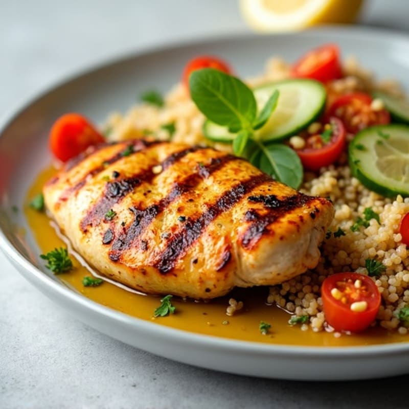 Grilled Chicken Breast with Crunchy Quinoa Salad and Lemon Vinaigrette