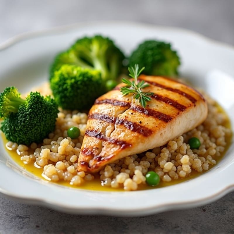 Grilled Chicken Breast with Quinoa and Roasted Broccoli