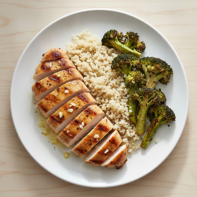 Grilled Chicken Breast with Quinoa and Roasted Broccoli