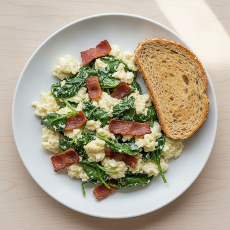 Greek Yogurt and Egg White Scramble with Spinach and Turkey Bacon