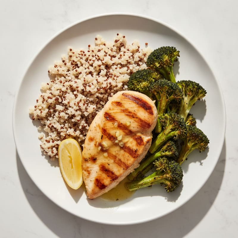 Grilled Lemon Herb Chicken Breast with Quinoa and Roasted Broccoli