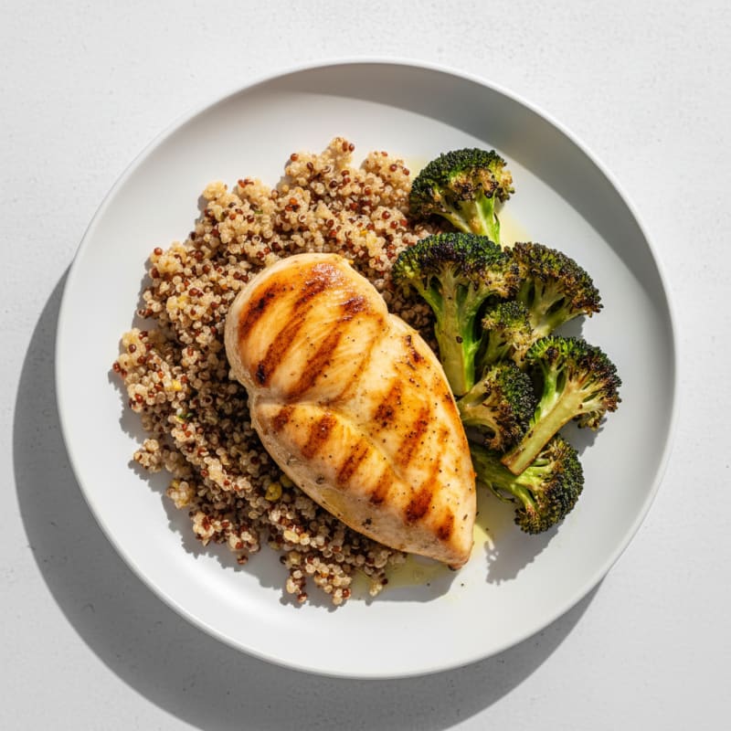 Grilled Chicken Breast with Roasted Broccoli and Quinoa