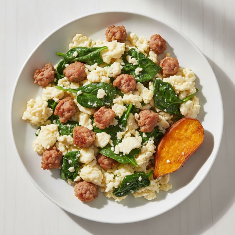 Egg White and Turkey Sausage Scramble with Spinach
