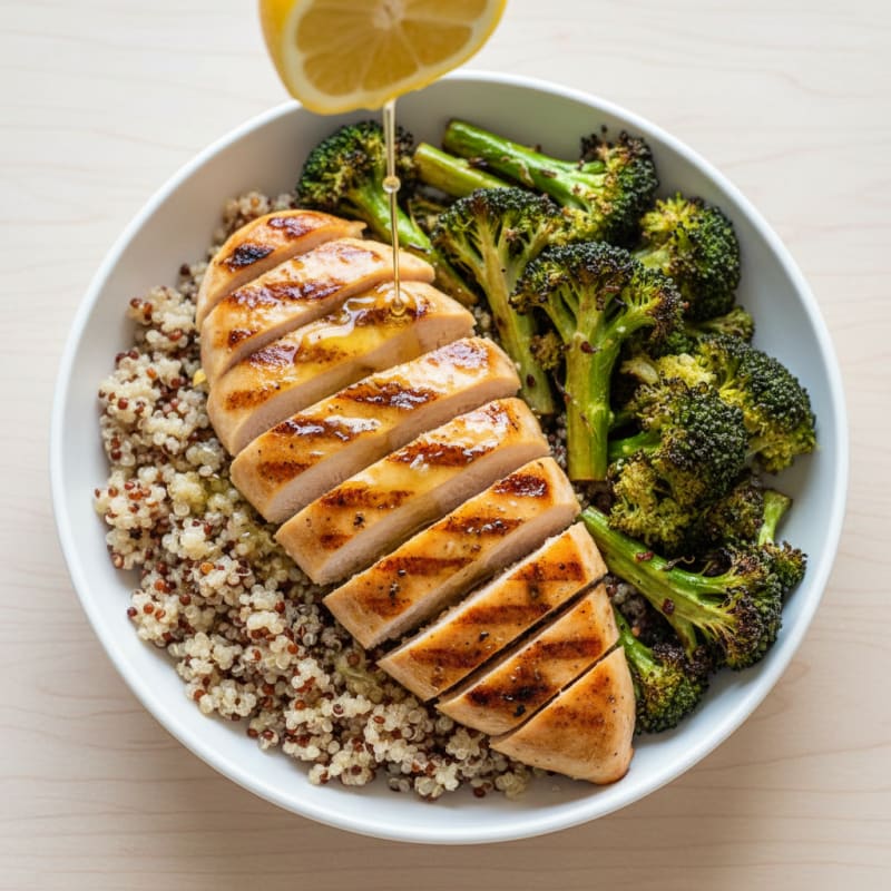 Grilled Chicken and Quinoa Bowl with Roasted Broccoli