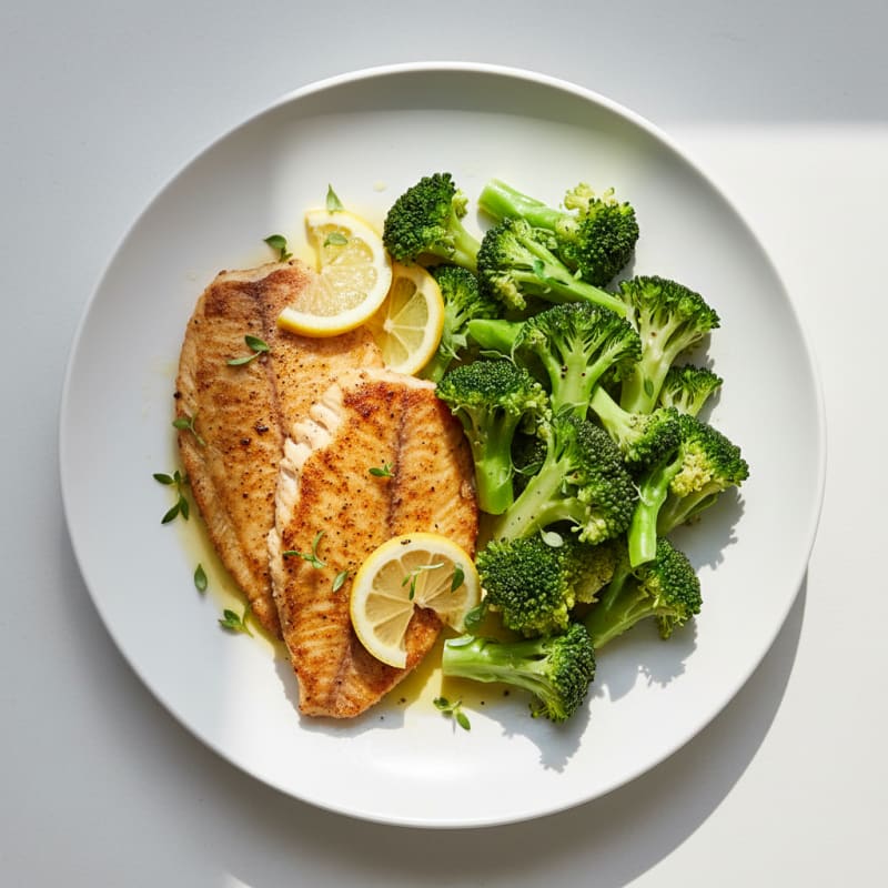 Seared Tilapia with Steamed Broccoli and Lemon