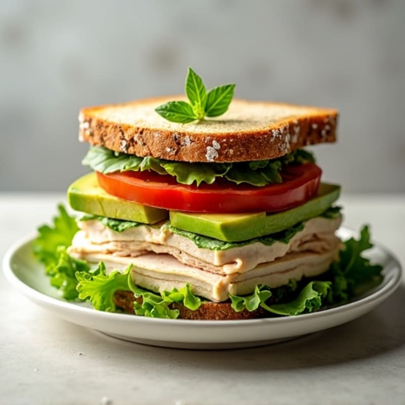 Stacked Turkey Club with Fresh Herbs and Avocado