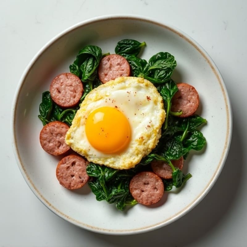 Egg White Scramble with Turkey Sausage and Sautéed Spinach
