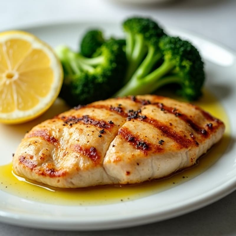 Grilled Chicken Breast with Steamed Broccoli and Lemon