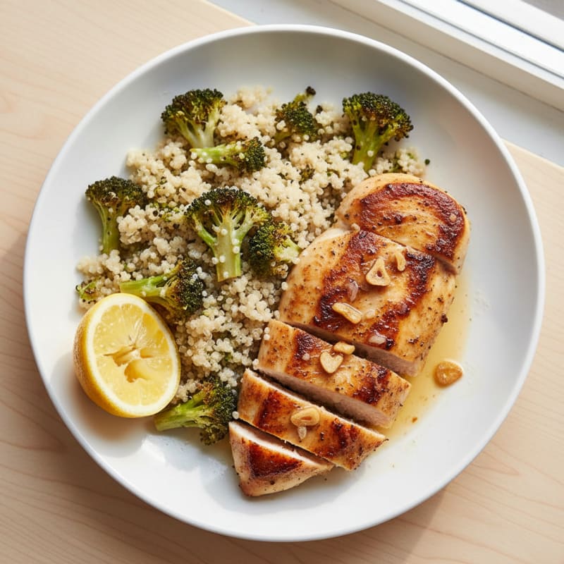 Seared Chicken Breast with Quinoa and Roasted Broccoli