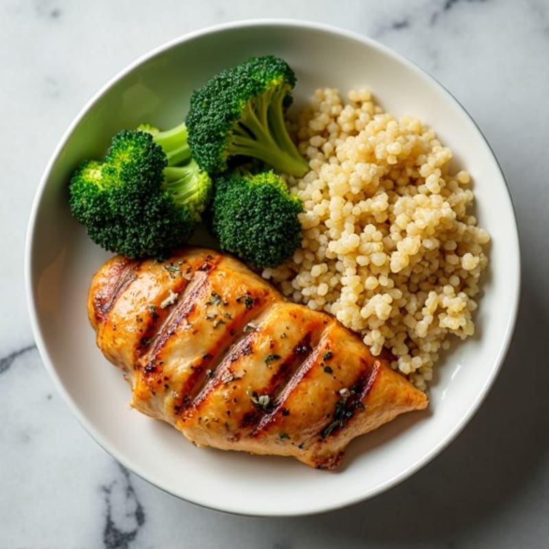 Grilled Chicken Breast with Quinoa and Steamed Broccoli