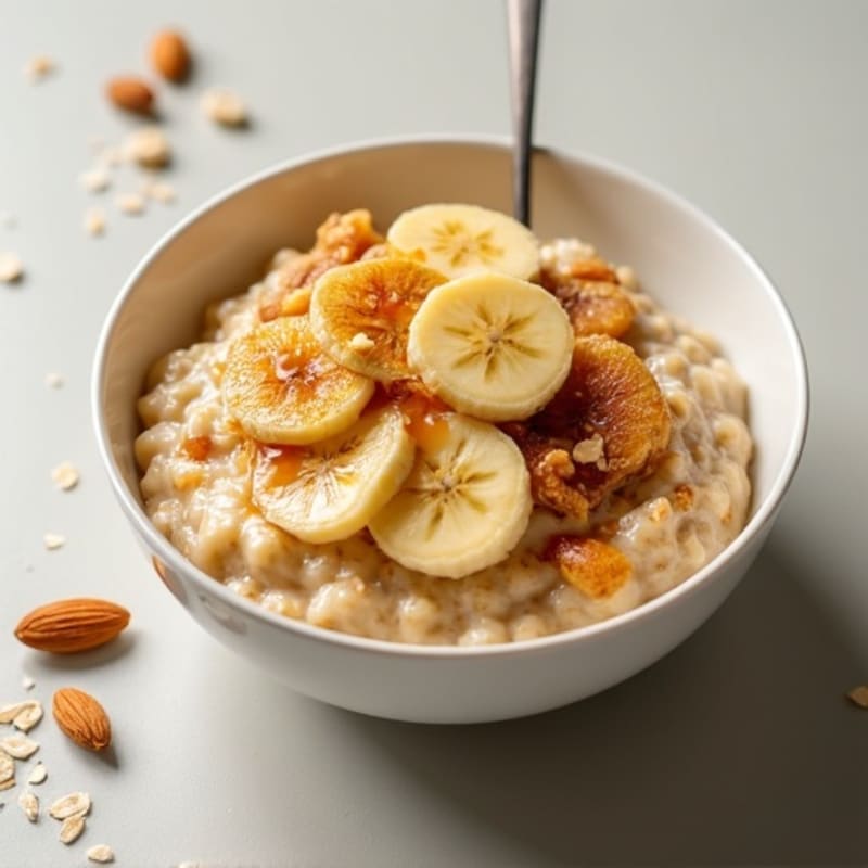 Creamy Almond-Vanilla Oatmeal with Caramelized Bananas