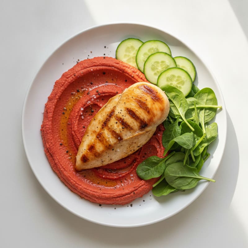 Roasted Red Pepper Hummus & Chicken Plate