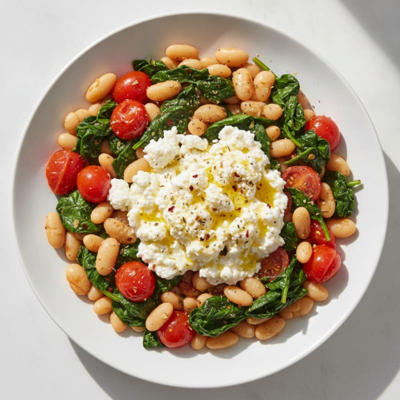Silky Cottage Cheese and White Bean Skillet with Spinach and Tomatoes