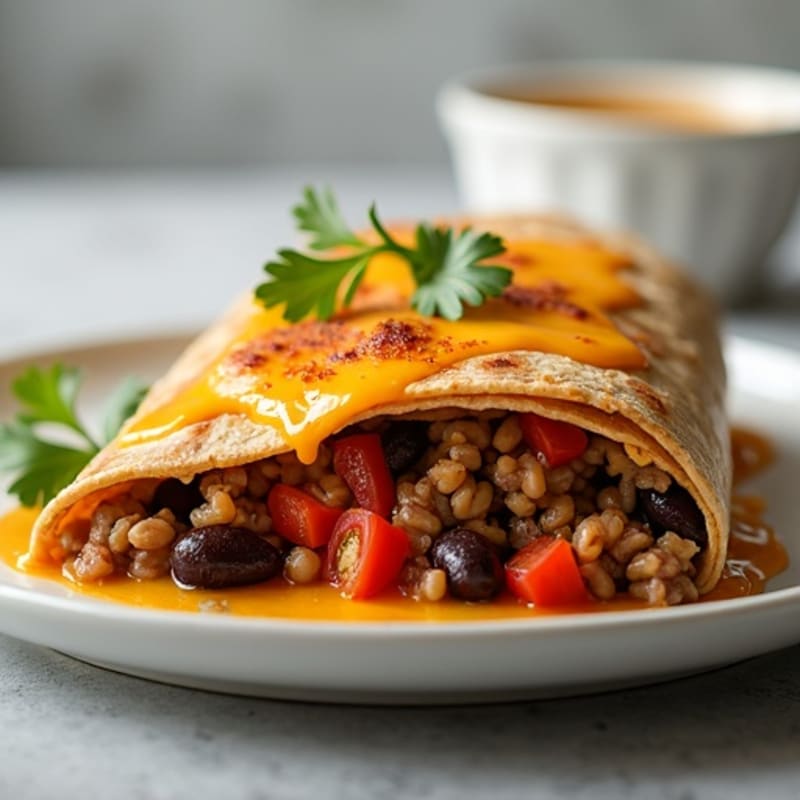 Lean Ground Beef and Black Bean Stuffed Tortilla Bake with Creamy Cheese
