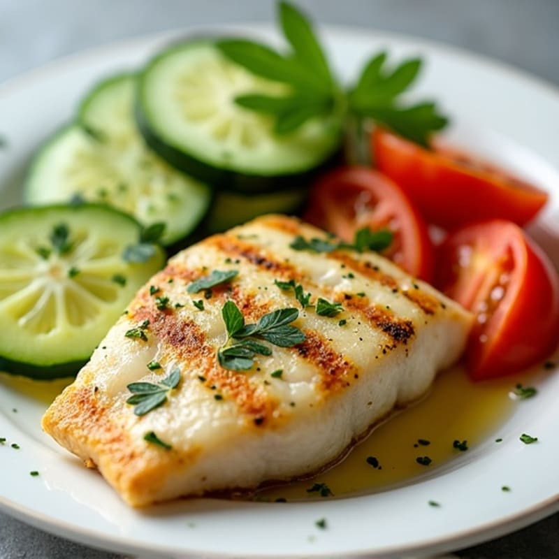 Lemon Herb Grilled Fish with Cucumber Tomato Salad