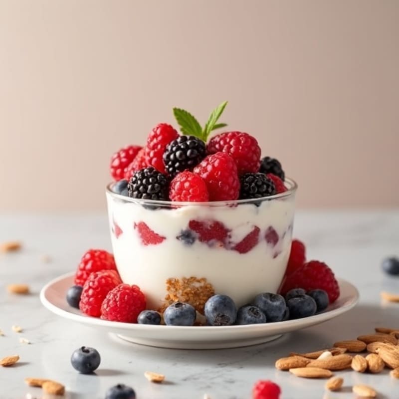 Greek Yogurt Protein Parfait with Mixed Berries and Almonds