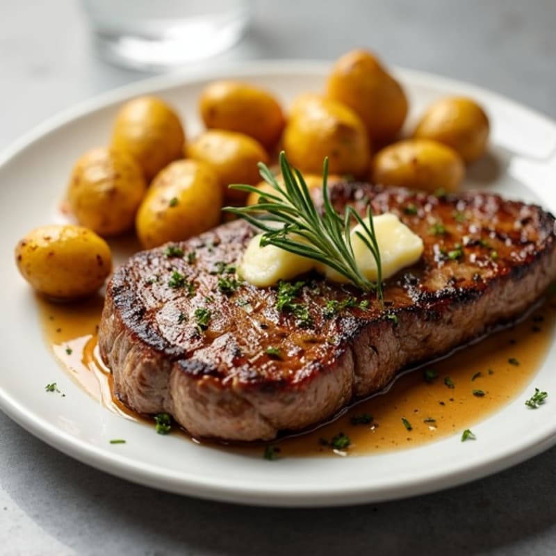 Herb-Garlic Butter Seared Steak with Roasted Baby Potatoes