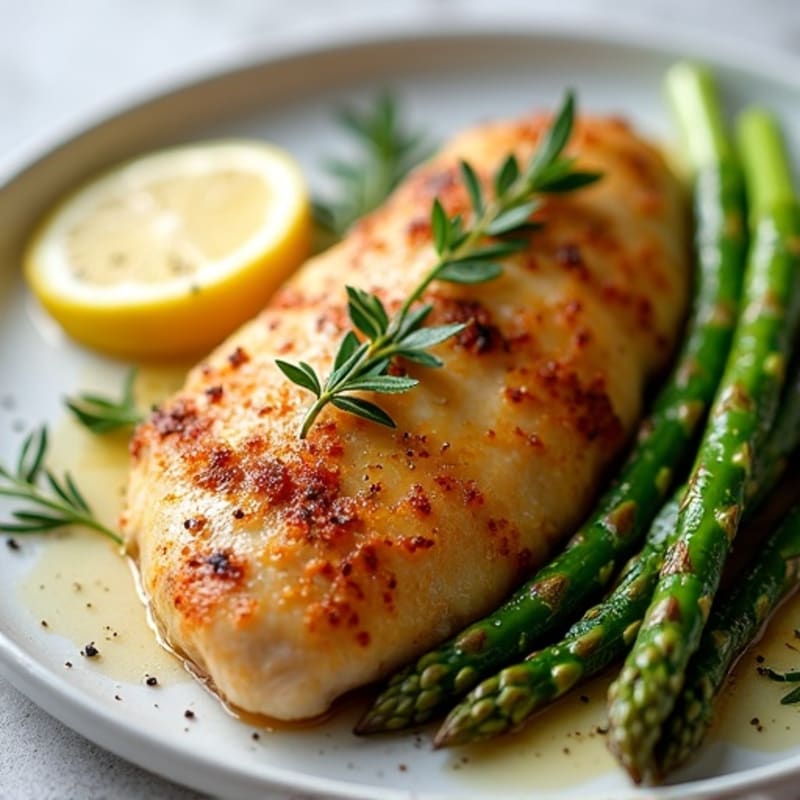 Crispy Lemon Herb Roasted Chicken with Roasted Asparagus