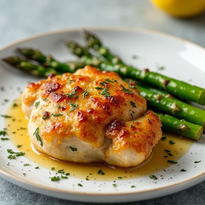 Crispy Lemon-Herb Roasted Chicken Thighs with Roasted Asparagus