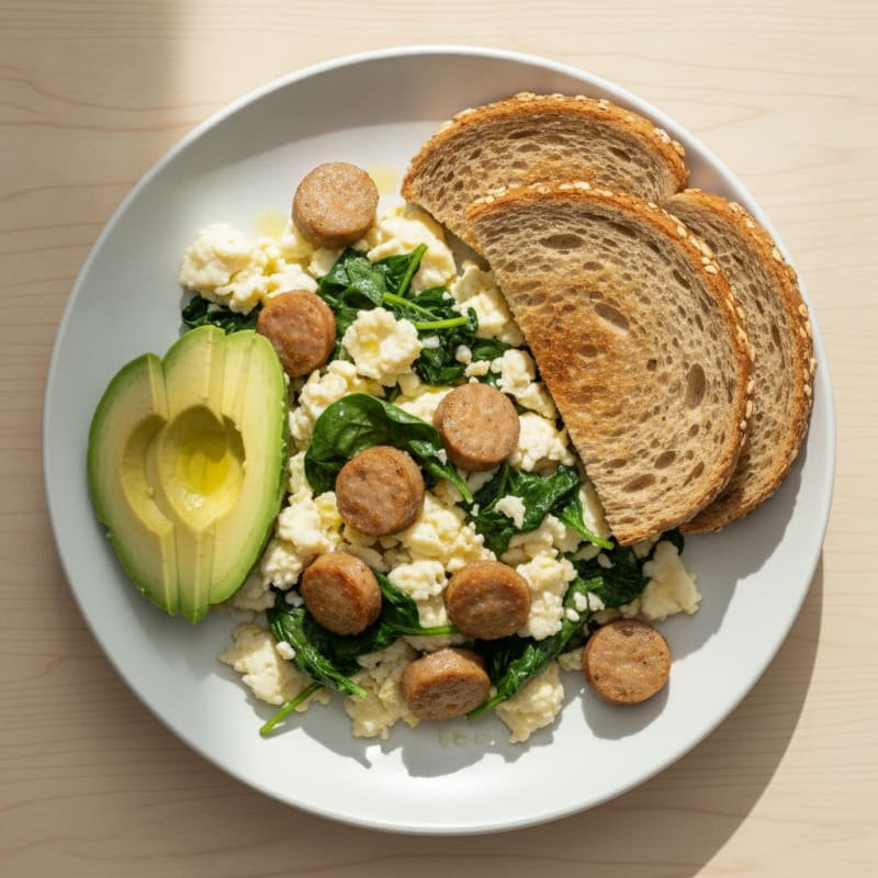 Egg White Scramble with Turkey Sausage and Spinach
