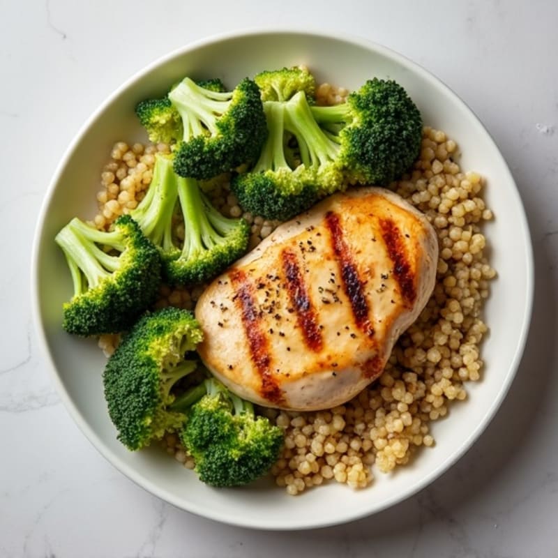 Grilled Chicken Breast with Roasted Broccoli and Quinoa