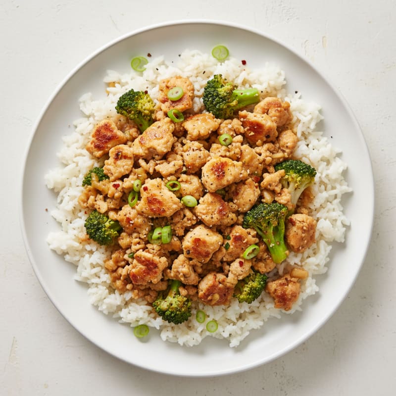 Ginger-Garlic Ground Chicken and Broccoli Rice