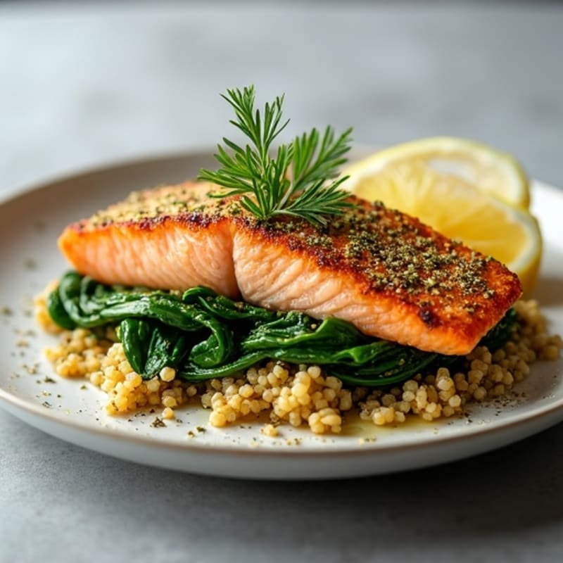 Herb-Crusted Pan Seared Salmon with Quinoa